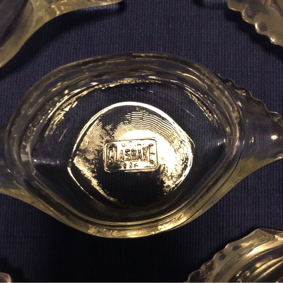 GLASBAKE CRAB DISH, J-116 CLEAR GLASS, SET OF 5 made in USA. - Picture 5 of 8
